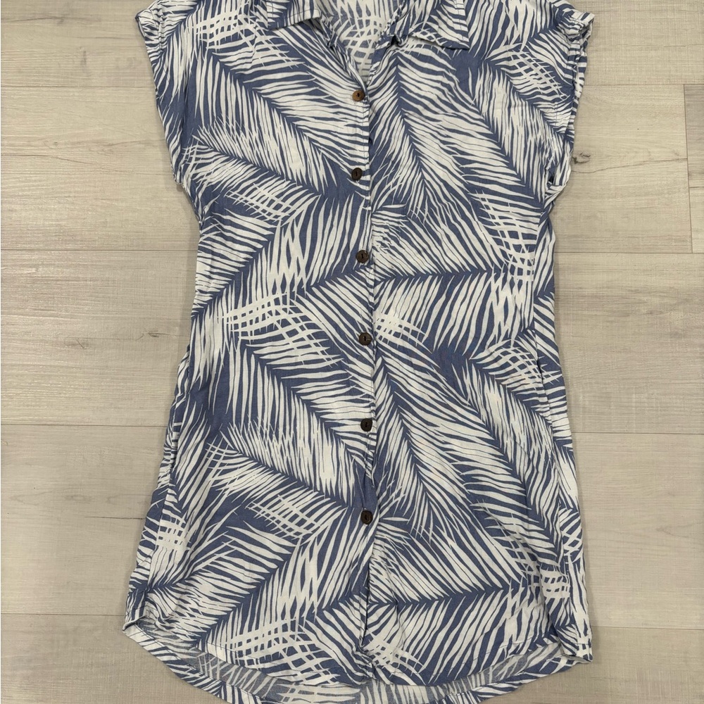 Tropical Blue and White Kids Casual button up Dress